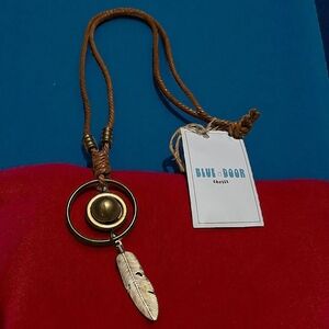 Gold and Brown Bold Feather Pendant Corded Necklace